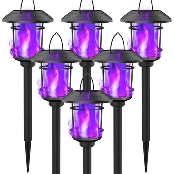 6 Pack Solar Flame Torch Lights Outdoor, Dual Use Flickering Purple - Picture 7 of 7